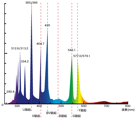 図3 水銀ランプの光源スペクトル
