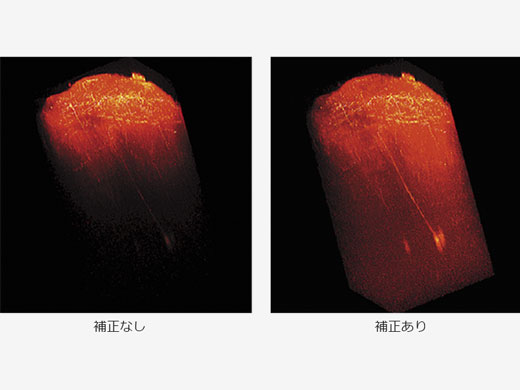 表層から深部まで一定の明るさでイメージングする深さ方向明るさ補正機能