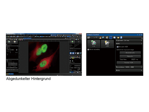 Abgedunkelte Softwareoberfläche