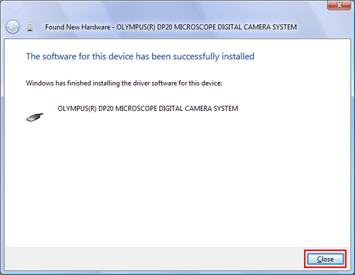 In a while, the following dialog box will be displayed. Click on the [Close] button, and the driver installation finishes.