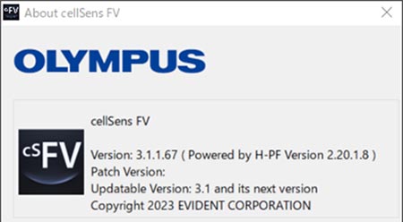 在“About cellSens FV”（关于cellSens FV）窗口中确认可更新的版本。