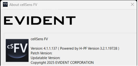 Confirm your version in the “About cellSens FV” window.