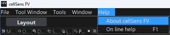 6) cellSens software automatically starts in Desktop/Viewer mode to load the changes. Select “About cellSens FV” from the Help menu after start up.