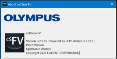 在“关于 cellSens FV”窗口中确认您的软件版本