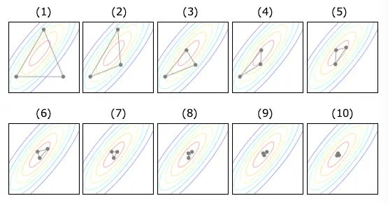 通过Nelder-Mead方法进行调整的过程。