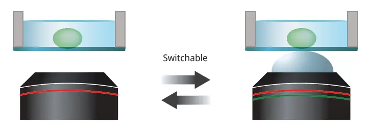 Figure 4. Dry (left) and silicone gel pad (right) objectives can be easily switched.
