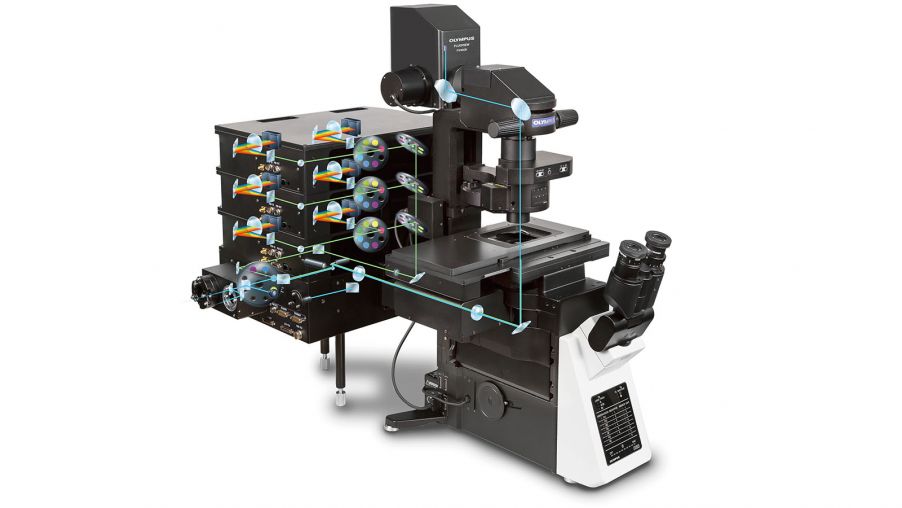 A close up of the FV4000 laser scanning confocal microscope.