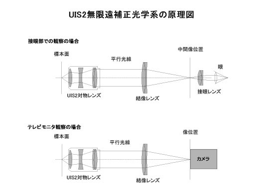 UIS2光学系では無限遠補正光学系の原理図