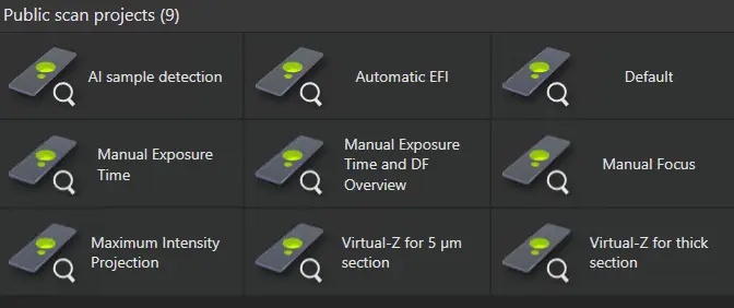 Figure 2. For repetitive workflows, the simple user interface of the VS200 system enables you to save, recall, and share your predefined acquisition setting projects, speeding up your work and helping standardize operations for reproducible results.